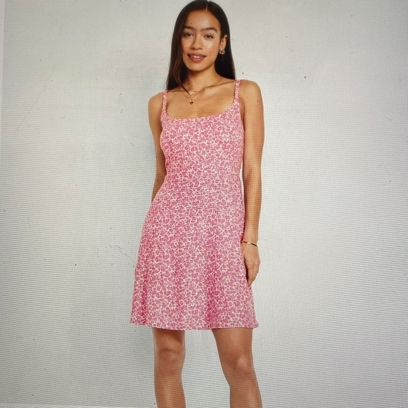 Old Navy Fit & Flare Mini Dress Womens Pink Linen blend  Floral Cami  Y2K  XL - Picture 2 of 13